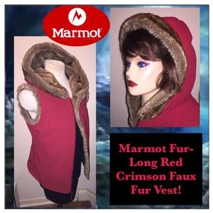 Marmot Fur-Long Red Crimson Faux Fur Vest!
